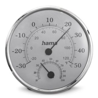 Hama (Saipan) Analogue Thermo Hygrometer - Thermometer, Hygrometer, Comfort Indicator, Stainless Steel, Silver Grey