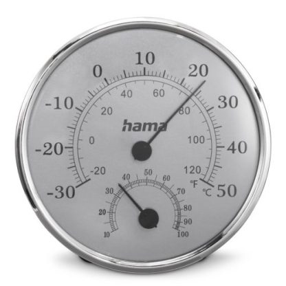 Hama (Saipan) Analogue Thermo Hygrometer - Thermometer, Hygrometer, Comfort Indicator, Stainless Steel, Silver Grey