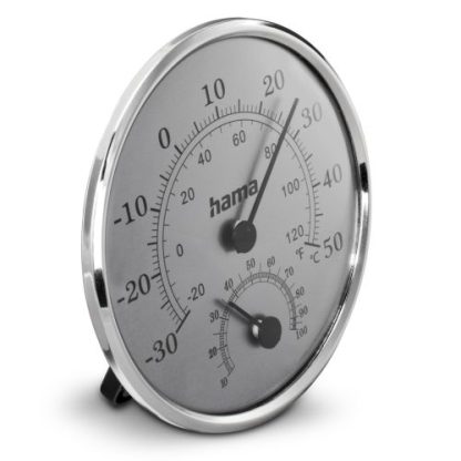 Hama (Saipan) Analogue Thermo Hygrometer - Thermometer, Hygrometer, Comfort Indicator, Stainless Steel, Silver Grey