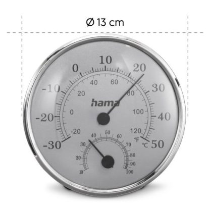 Hama (Saipan) Analogue Thermo Hygrometer - Thermometer, Hygrometer, Comfort Indicator, Stainless Steel, Silver Grey