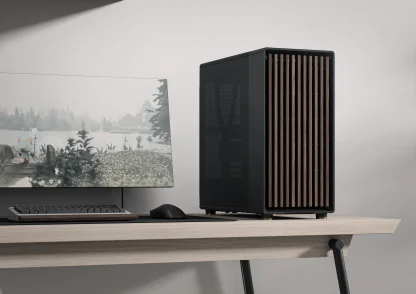 Fractal Design North XL RC Charcoal Black TG Dark Case w Dark Glass Window, ATX, 3 PWM Fans, USB-C, Walnut Front, Reverse Connector Asus BTF Compatible CAA-FRNORXLRCDTG