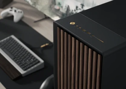 Fractal Design North XL RC Charcoal Black TG Dark Case w Dark Glass Window, ATX, 3 PWM Fans, USB-C, Walnut Front, Reverse Connector Asus BTF Compatible CAA-FRNORXLRCDTG