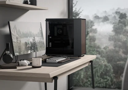 Fractal Design North XL RC Charcoal Black TG Dark Case w Dark Glass Window, ATX, 3 PWM Fans, USB-C, Walnut Front, Reverse Connector Asus BTF Compatible CAA-FRNORXLRCDTG