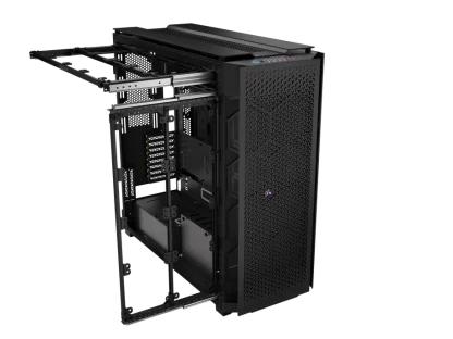 Corsair FRAME 4000D RS Modular Gaming Case w Glass Side, E-ATX, 3x PWM Fans, InfiniRail Fan Mounting, USB-C, Asus BTF Compatible, Black CAA-COR4000DFRAMERS