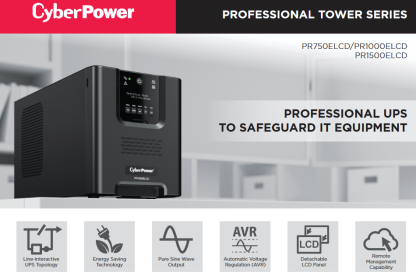 CyberPower 1000VA Line Interactive Tower Pro UPS, 900W, LCD Display, 8x IEC, AVR Energy Saving, Hot-Swap Batteries