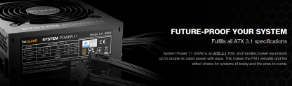 Be Quiet! 450W System Power 11 PSU, 80+ Bronze, Fully Wired, Temp-Controlled Fan, ATX 3.1, PCIe 5.1