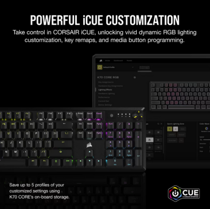 Corsair K70 CORE RGB Mechanical Gaming Keyboard, USB, Red Linear Switches, Sound Dampening, Rotary Dial, Aluminium Top Plate, Black