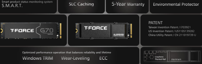 Team 4TB T-Force G70 Pro M.2 NVMe Gen4 SSD, M.2 2280, PCIe4, 3D NAND, R/W 7400/6800 MB/s, Graphene Heatsink