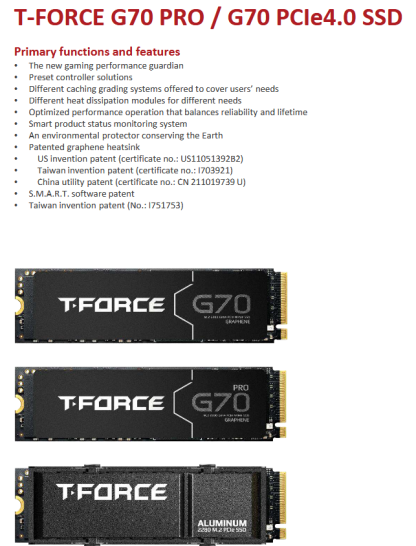 Team 4TB T-Force G70 Pro M.2 NVMe Gen4 SSD, M.2 2280, PCIe4, 3D NAND, R/W 7400/6800 MB/s, Graphene Heatsink