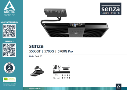Arctic Senza Under Desk PC, Ryzen 7 5700G, 32GB DDR4, 1TB SSD, Wi-Fi 6E, 2.5G LAN, USB-C, Silent Passive Cooling, Windows 11 Pro N