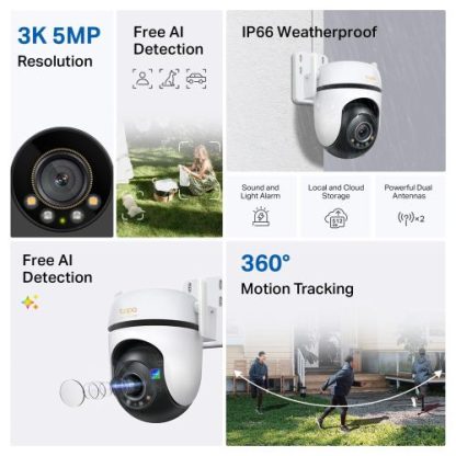 TP-LINK (TAPO C530WS) Outdoor Pan Tilt 3K 5MP Security Wi-Fi Camera, 360°, Colour Night Vision, Smart AI Detection, Sound & Light Alarm, 2-Way Audio