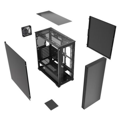 Vida Stealth Silent ATX Case, Matte Finish, Internal Sound Dampening, 1x PWM Fan, Dual 360mm Radiator Support, USB-C, Black