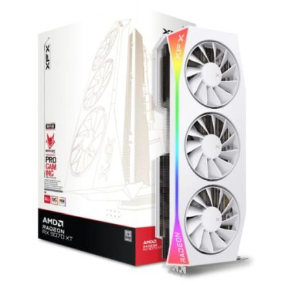 XFX Mercury RX9070 XT OC White Gaming Edition with RGB, PCIe5, 16GB DDR6, HDMI, 3 DP, 3100MHz Clock, Overclocked