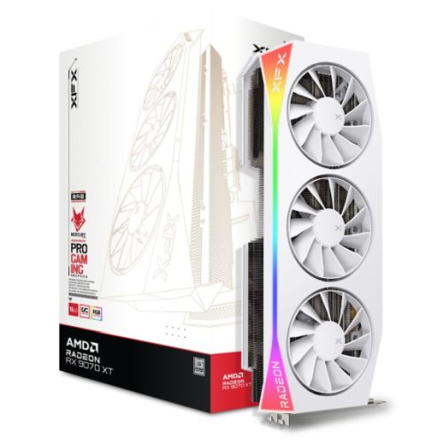 XFX Mercury RX9070 XT OC White Gaming Edition with RGB, PCIe5, 16GB DDR6, HDMI, 3 DP, 3100MHz Clock, Overclocked