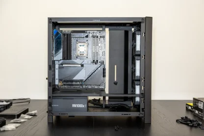 Corsair FRAME 4000D RS Modular Gaming Case w Glass Side, E-ATX, 3x PWM Fans, InfiniRail Fan Mounting, USB-C, Asus BTF Compatible, Black CAA-COR4000DFRAMERS