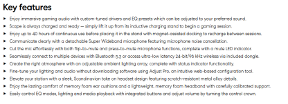 fractal Design Scape (Light and dark) Gaming Headset, Wireless-Btooth-USB, Custom-Tuned Drivers, EQ Presets, 40 Hours Battery, Charging Stand, Ambient Lighting