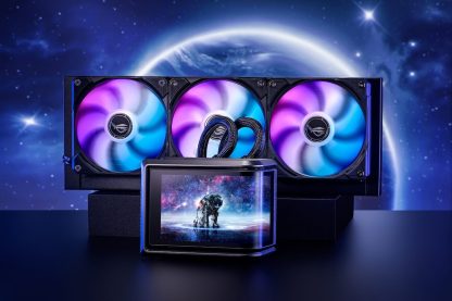 Asus ROG Ryuo IV SLC 360 ARGB Liquid CPU Cooler, Movable 6.67" Curved AMOLED Display, Shortened Tubing, Daisy-Chained ARGB Fans