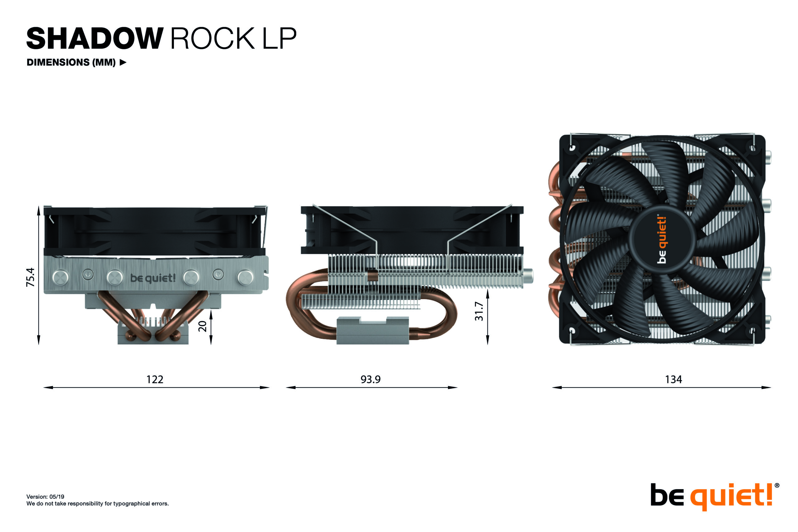 Be Quiet! BK002 Shadow Rock LP Heatsink & Fan, Intel & AMD Sockets, Pure Wings 2 Fan, Low Profile, 130W TDP