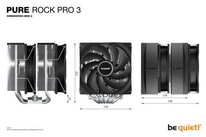 Be Quiet! BK041 Pure Rock Pro 3 Silver Heatsink & Fan, Intel & AMD Sockets, 2x Pure Wings 3 Fans, 6 High-Performance Heatpipes, 250W TDP