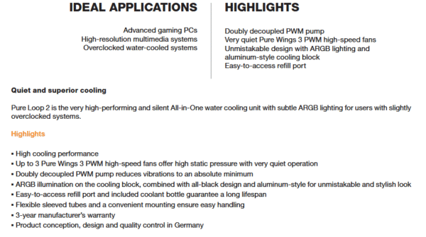 Be Quiet! Pure Loop 2 120mm Liquid CPU Cooler, 1x Pure Wings 3 PWM Fans, ARGB Cooling Block