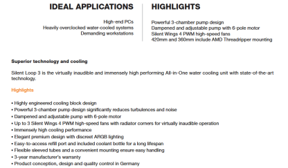 Be Quiet! Silent Loop 3 240mm ARGB Liquid CPU Cooler, 3-Chamber Pump, Large Fin Area, Silent Wings 4 PWM Fans, Black
