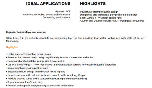 Be Quiet! Silent Loop 3 240mm ARGB Liquid CPU Cooler, 3-Chamber Pump, Large Fin Area, Silent Wings 4 PWM Fans, Black