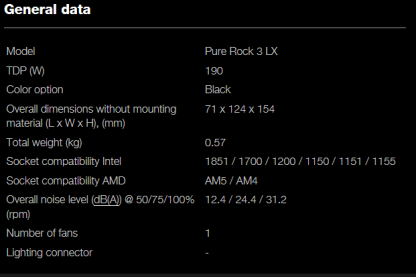 Be Quiet! BK040 Pure Rock 3 LX ARGB Heatsink & Fan, Intel & AMD Sockets, Light Wings LX ARGB Fan, 4 High-Performance Heatpipes, 190W TDP