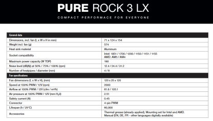 Be Quiet! BK040 Pure Rock 3 LX ARGB Heatsink & Fan, Intel & AMD Sockets, Light Wings LX ARGB Fan, 4 High-Performance Heatpipes, 190W TDP