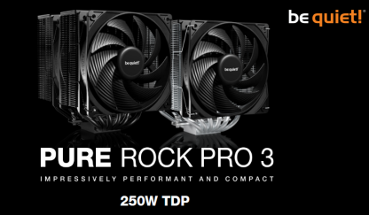 Be Quiet! BK041 Pure Rock Pro 3 Silver Heatsink & Fan, Intel & AMD Sockets, 2x Pure Wings 3 Fans, 6 High-Performance Heatpipes, 250W TDP
