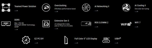 Asus ROG CROSSHAIR X870E EXTREME, AMD X870E, AM5, EATX, 4 DDR5, HDMI, 2 USB4, Wi-Fi 7, 10G & 5G LAN, 5″ Colour LCD, 5x M.2